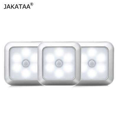 JAKATAA Night Light PIR Motion Sensor square LED Cabinet light Energy Saving Wall Lamp Lighting by Battery For Closet Bedroom