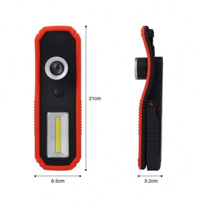 Cob+T6 portable inspection work light with T6 zoomable flashlight with magnet with hook with battery operated with rubber paint